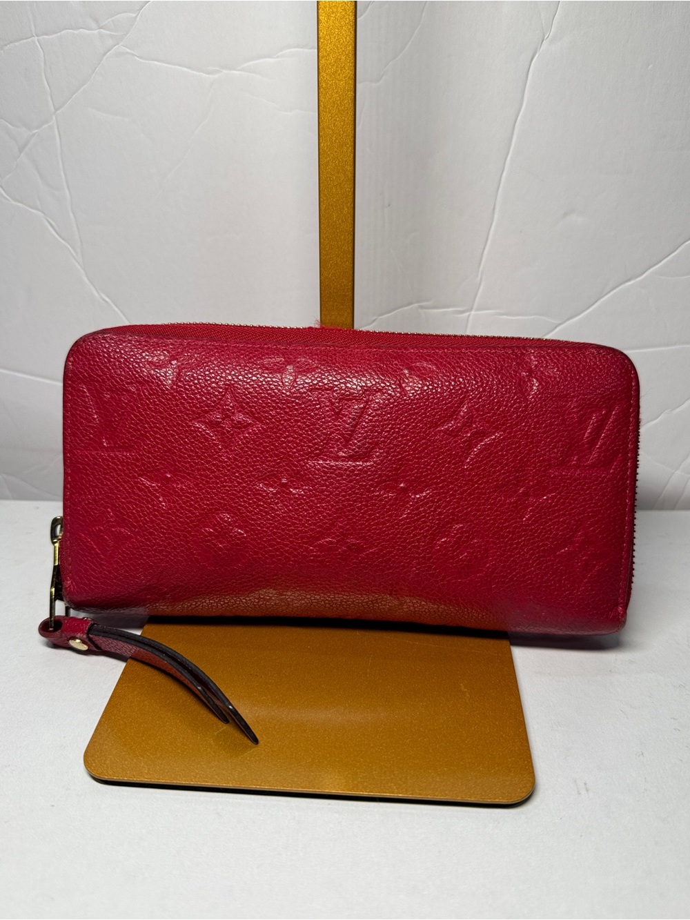 Louis Vuitton empreinte leather Embossed Monogram Zip Wallet Deep Red authentic